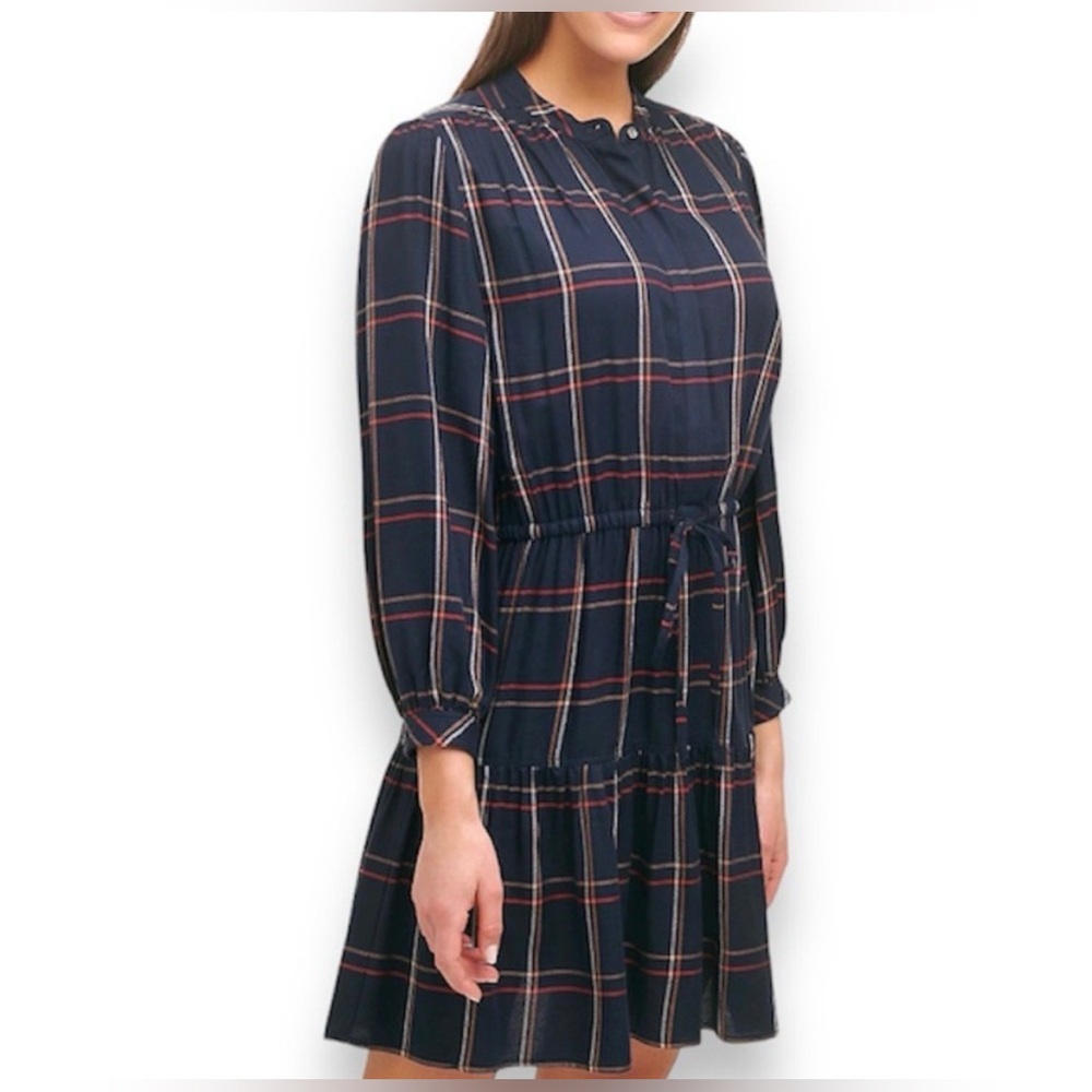 Tommy Hilfiger Navy Kensington Plaid Long Sleeve Dress size 12